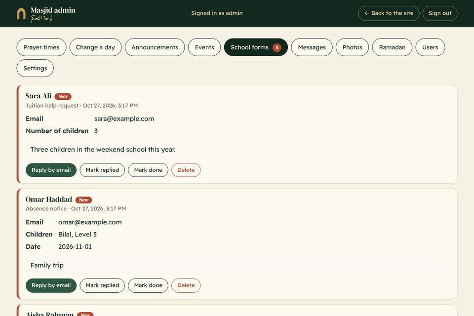 Admin page: school applications and forms